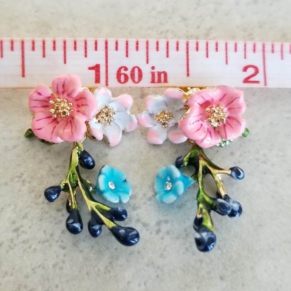 Artisan Cloisonne Flower Drop Earrings - Picture 5 of 6